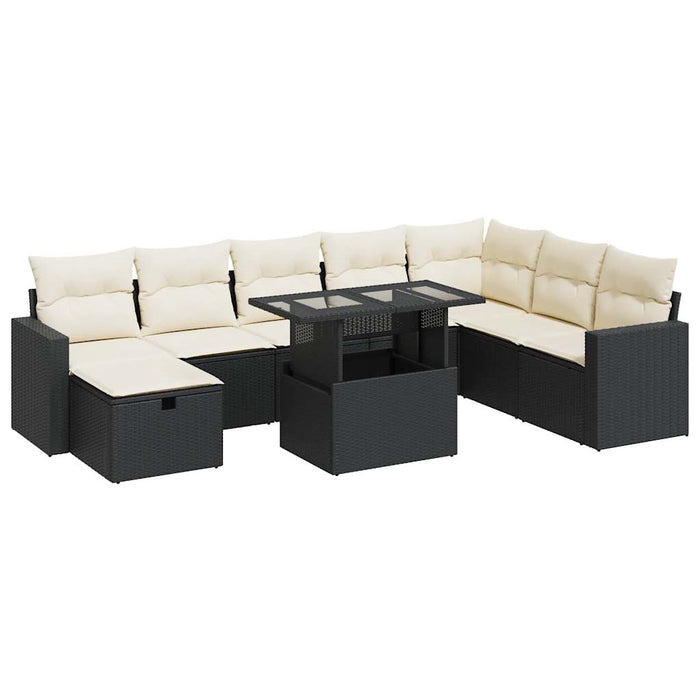 Set Divani da Giardino 9 pz con Cuscini Nero in Polyrattan 3327836