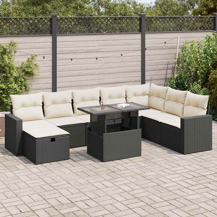 Set Divani da Giardino 9 pz con Cuscini Nero in Polyrattan 3327836