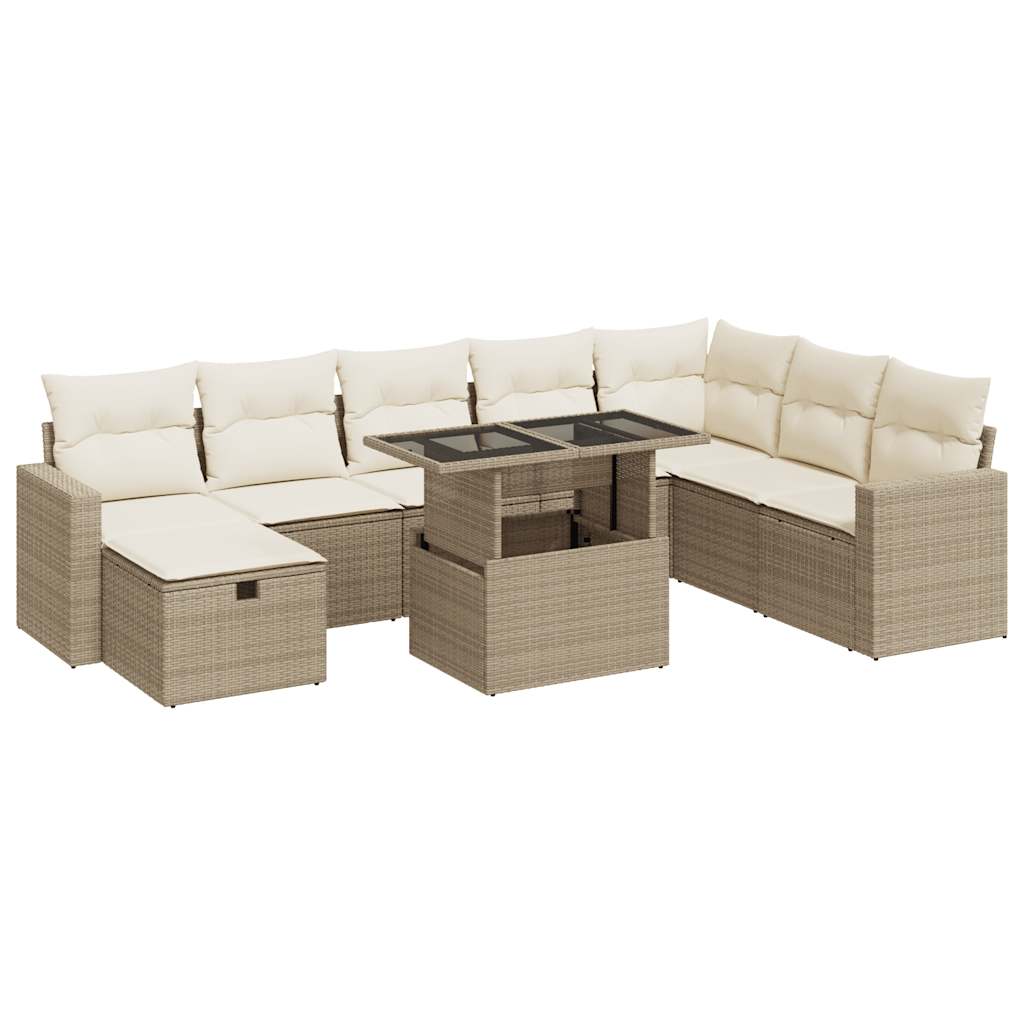 Set Divano da Giardino 9 pz con Cuscini Beige in Polyrattan 3327838