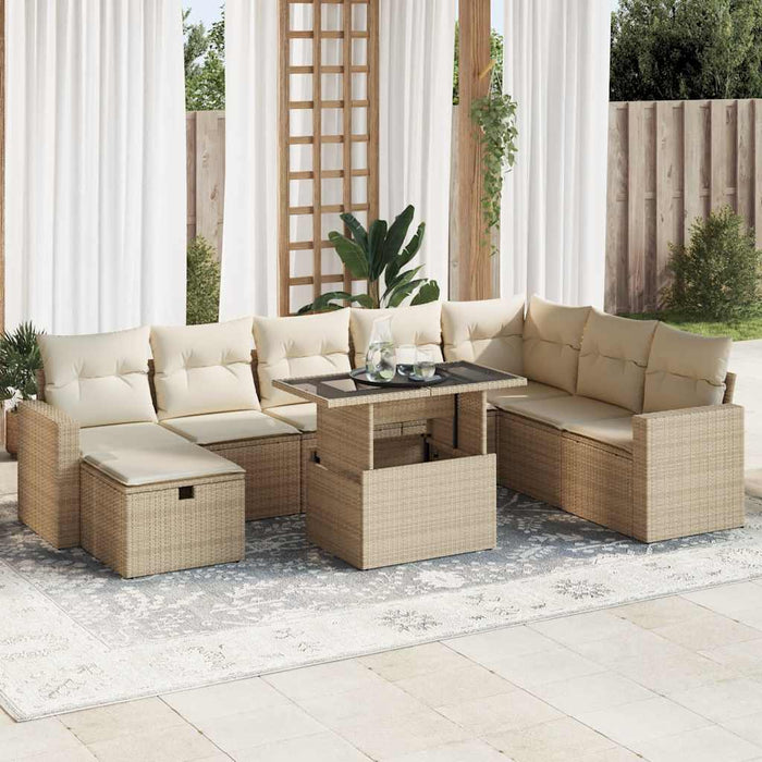 Set Divano da Giardino 9 pz con Cuscini Beige in Polyrattan 3327838