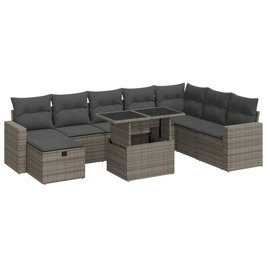 Set Divano da Giardino 9 pz con Cuscini Grigio in Polyrattan 3327840