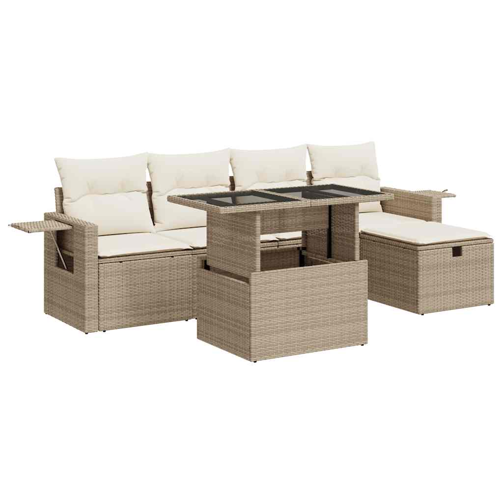 Set Divano da Giardino 6 pz con Cuscini Beige in Polyrattan 3327848