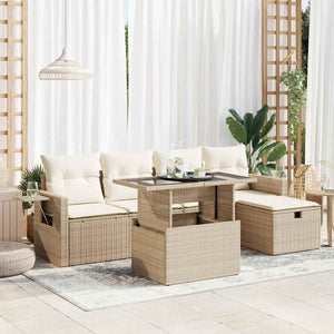 Set Divano da Giardino 6 pz con Cuscini Beige in Polyrattan 3327848