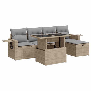 Set Divano da Giardino 6 pz con Cuscini Beige in Polyrattan 3327849