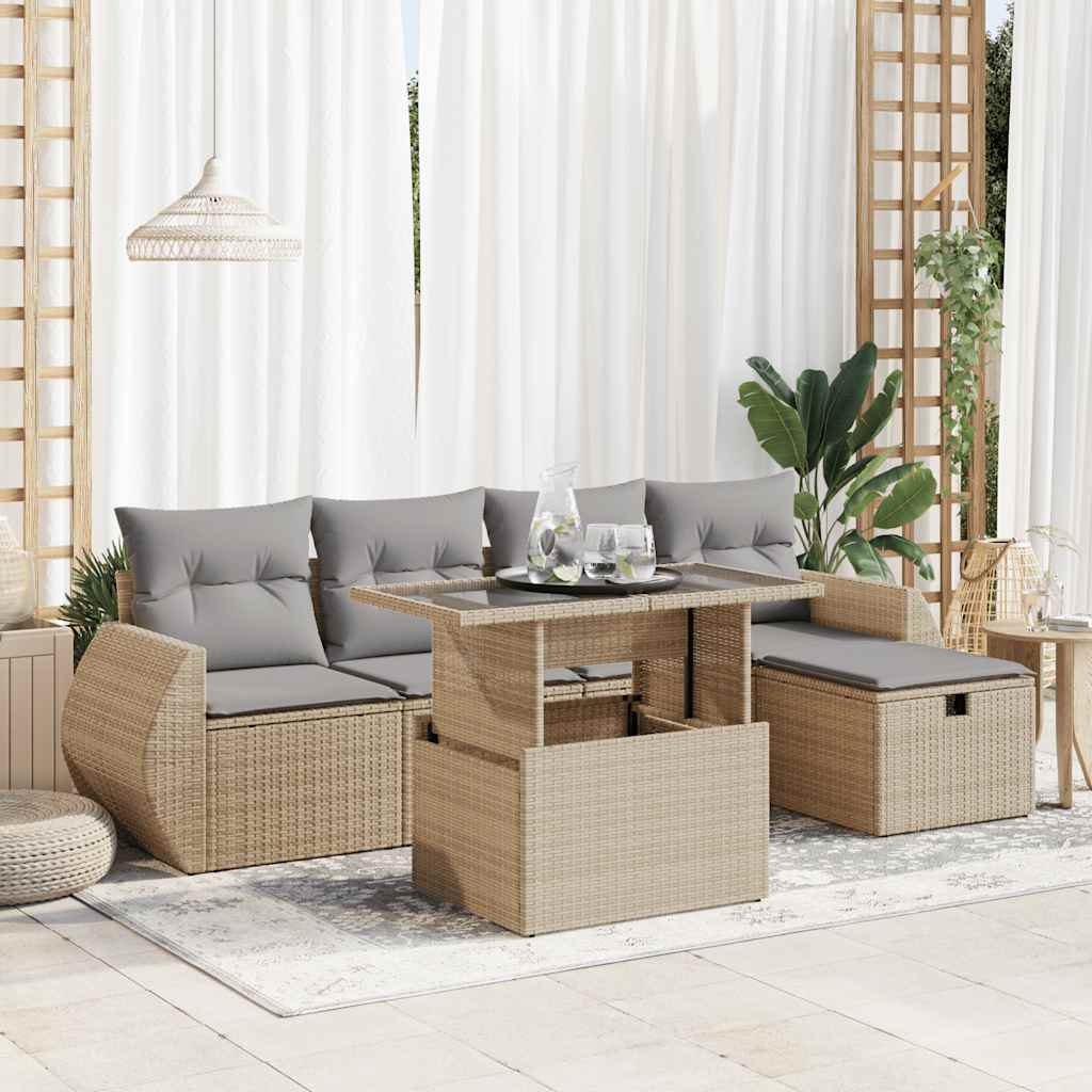 Set Divano da Giardino 6 pz con Cuscini Beige in Polyrattan 3327889