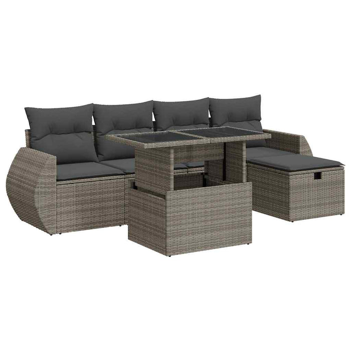 Set Divano da Giardino 6 pz con Cuscini Grigio in Polyrattan 3327890