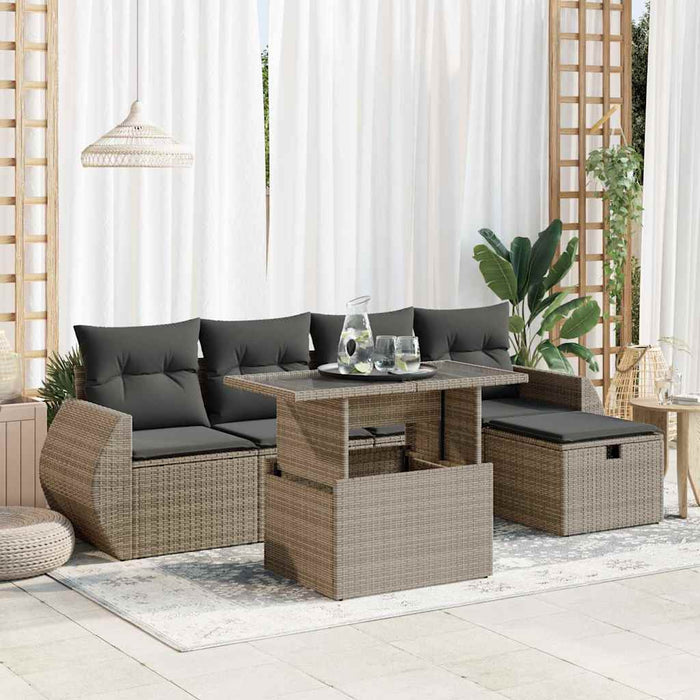 Set Divano da Giardino 6 pz con Cuscini Grigio in Polyrattan 3327890