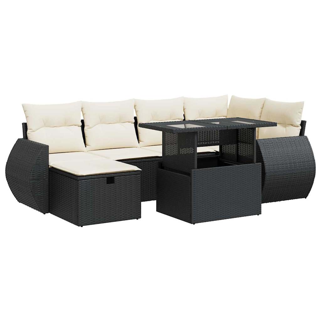 Set Divani da Giardino con Cuscini 7pz Nero Polyrattan 3327896