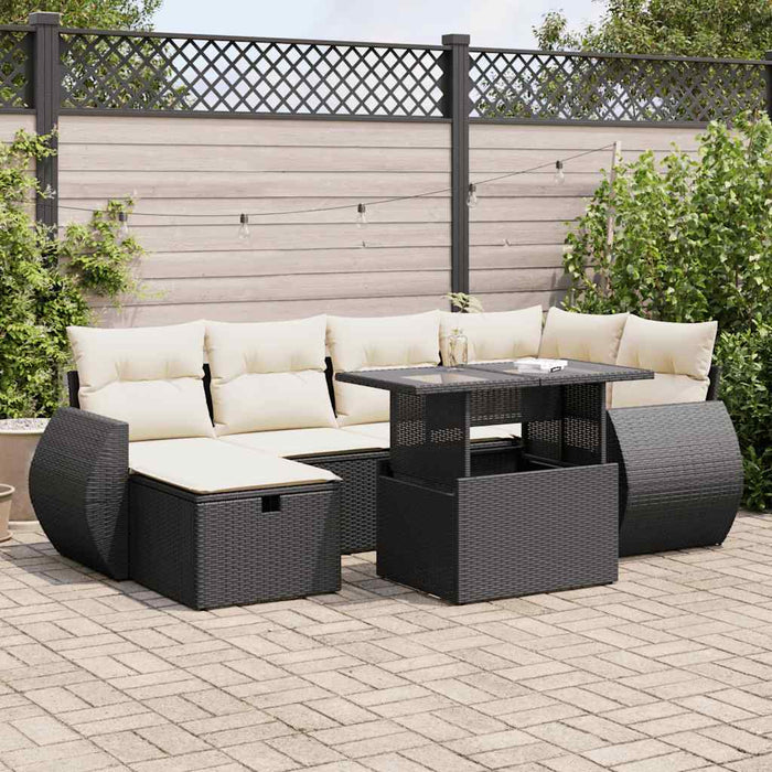 Set Divani da Giardino con Cuscini 7pz Nero Polyrattan 3327896