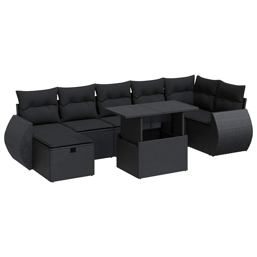 Set Divani da Giardino con Cuscini 8 pz Nero in Polyrattan 3327905