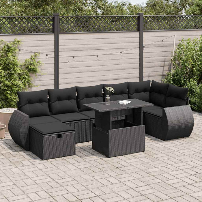 Set Divani da Giardino con Cuscini 8 pz Nero in Polyrattan 3327905