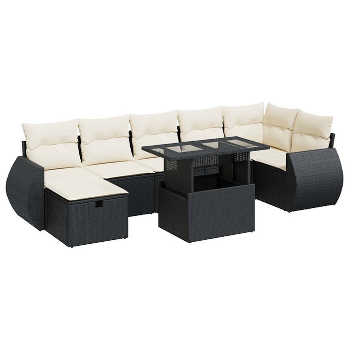 Set Divani da Giardino con Cuscini 8 pz Nero in Polyrattan 3327906