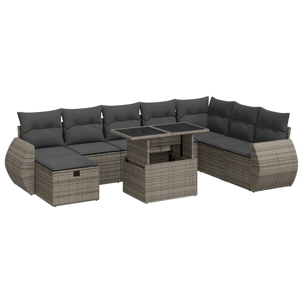 Set Divano da Giardino 9 pz con Cuscini Grigio in Polyrattan 3327920