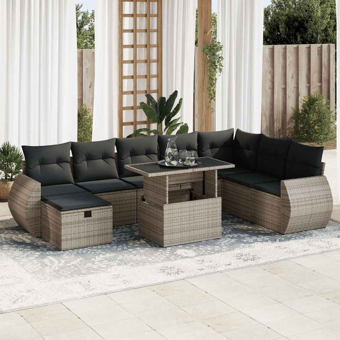 Set Divano da Giardino 9 pz con Cuscini Grigio in Polyrattan 3327920