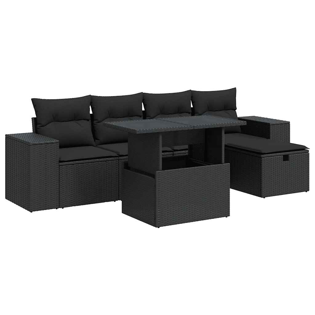 Set Divano da Giardino 6 pz con Cuscini Nero in Polyrattan 3327925