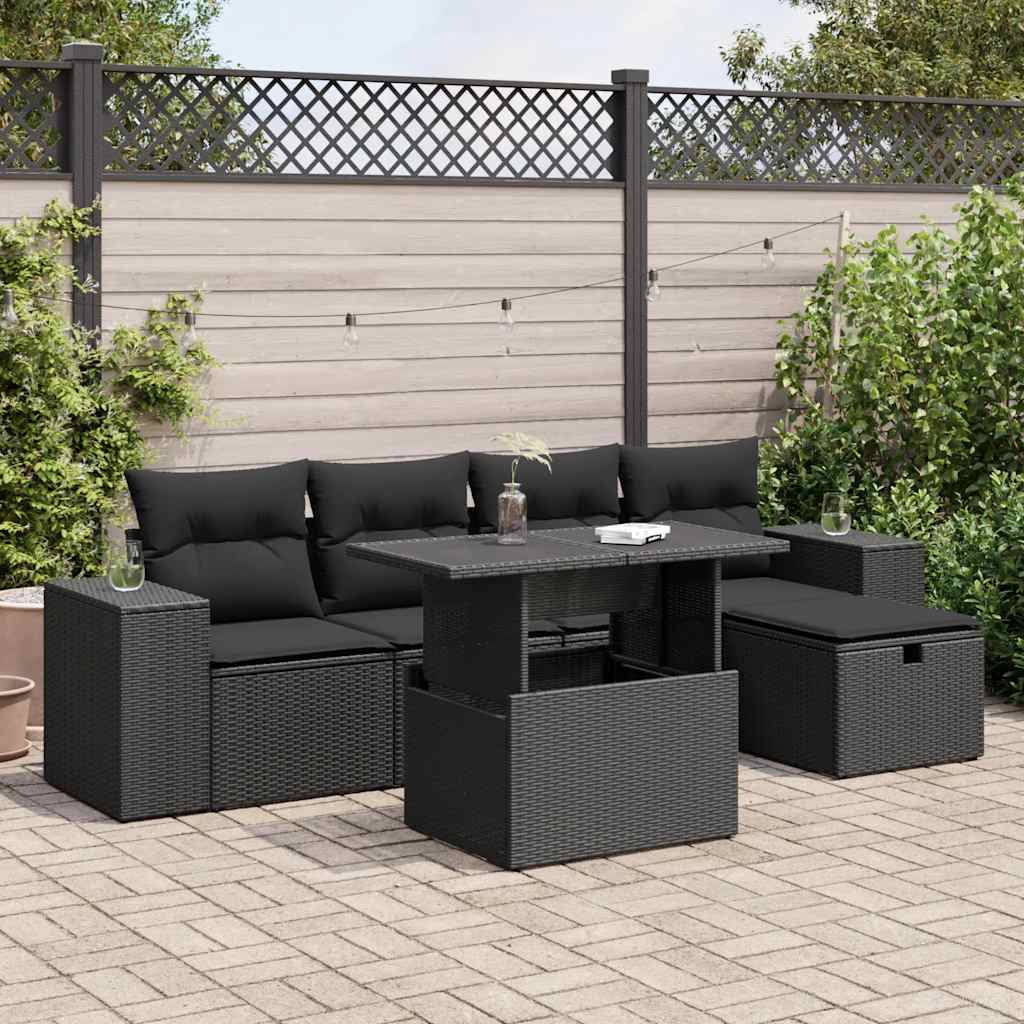 Set Divano da Giardino 6 pz con Cuscini Nero in Polyrattan 3327925