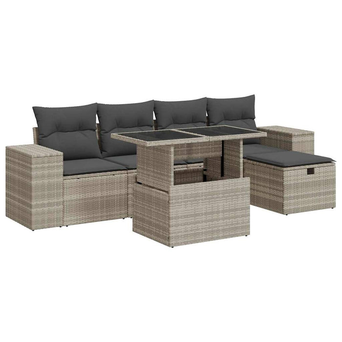 Set Divano da Giardino 6pz con Cuscini Grigio Chiaro Polyrattan 3327932