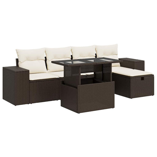 Set Divano da Giardino 6 pz con Cuscini Marrone in Polyrattan 3327933