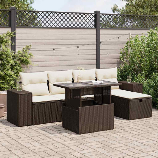 Set Divano da Giardino 6 pz con Cuscini Marrone in Polyrattan 3327933