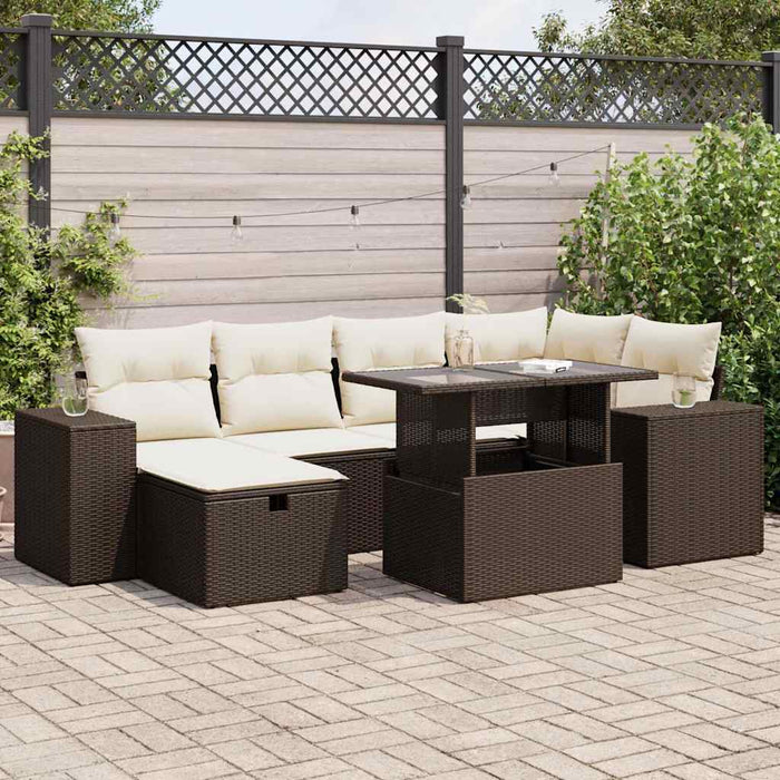 Set Divani da Giardino 8 pz con Cuscini Marrone in Polyrattan 3327943