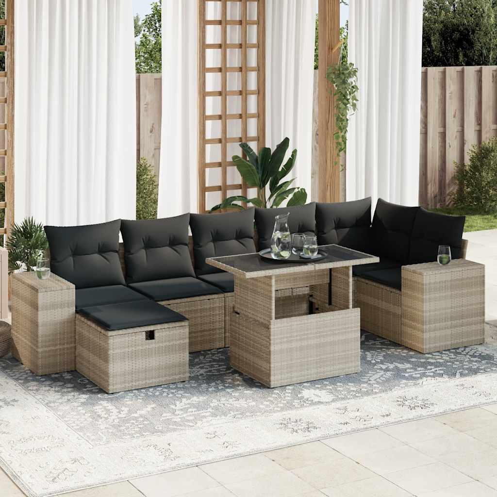 Set Divano da Giardino 5pz con Cuscini Grigio Chiaro Polyrattan 3327952