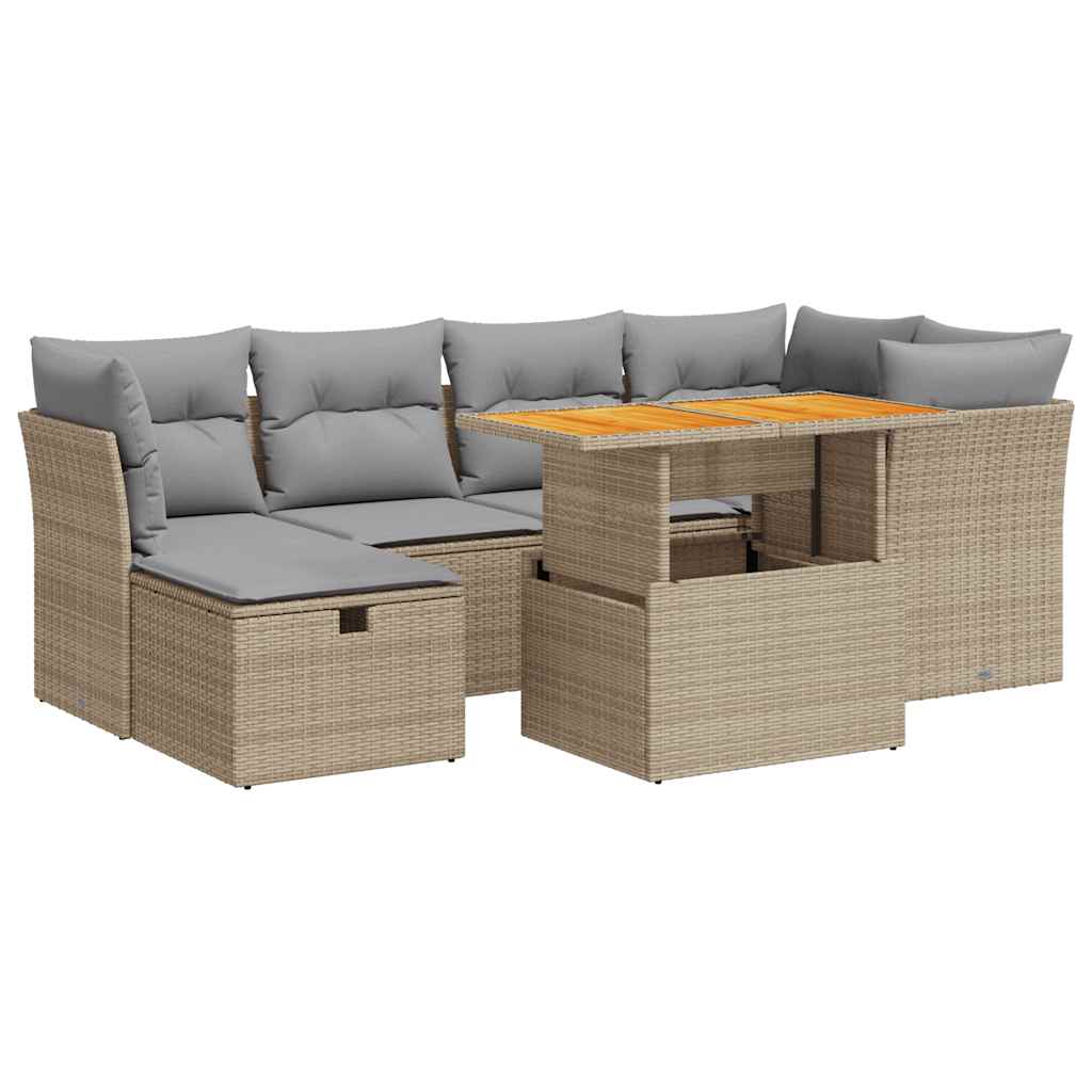 Set Divani da Giardino 7 pz con Cuscini Beige Polyrattan Acacia 3327976