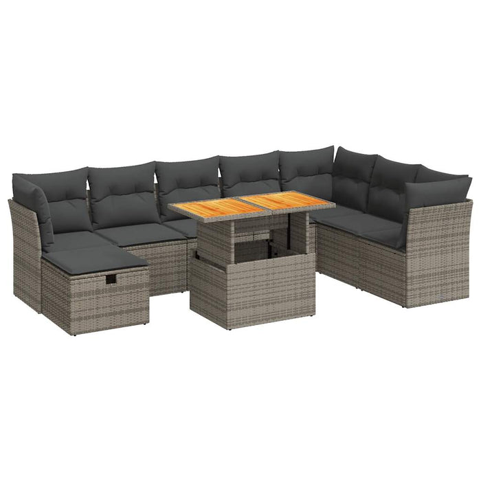 Set Divano da Giardino 9pz con Cuscini Grigio Polyrattan Acacia 3327991