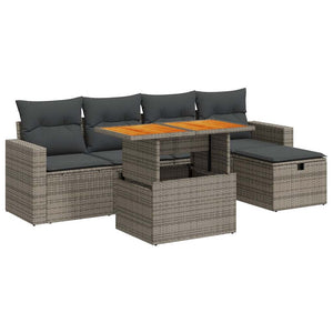 Set Divano da Giardino 6pz con Cuscini Grigio Polyrattan Acacia 3327998