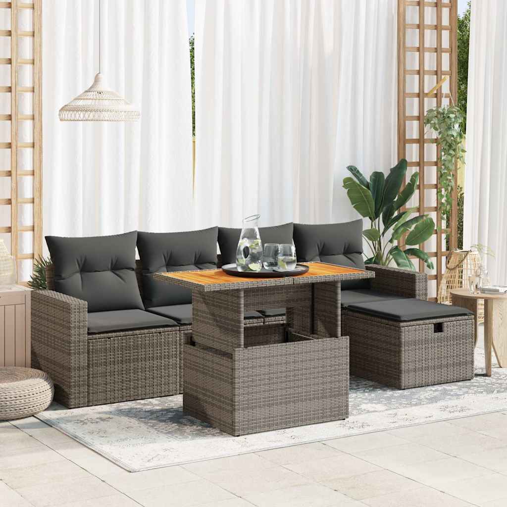 Set Divano da Giardino 6pz con Cuscini Grigio Polyrattan Acacia 3327998