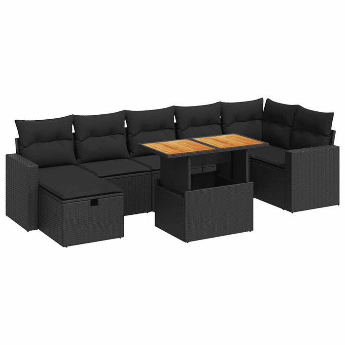 Set Divani da Giardino 5 pz con Cuscini Nero Polyrattan Acacia 3328007