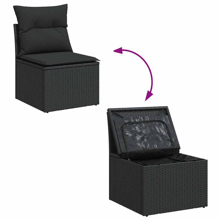 Set Divani da Giardino 5 pz con Cuscini Nero Polyrattan Acacia 3328007