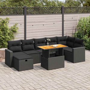 Set Divani da Giardino 5 pz con Cuscini Nero Polyrattan Acacia 3328007