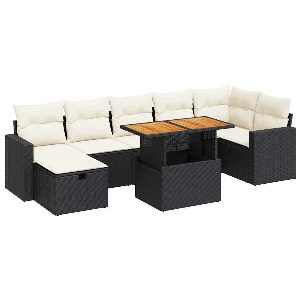 Set Divani da Giardino 5 pz con Cuscini Nero Polyrattan Acacia 3328008