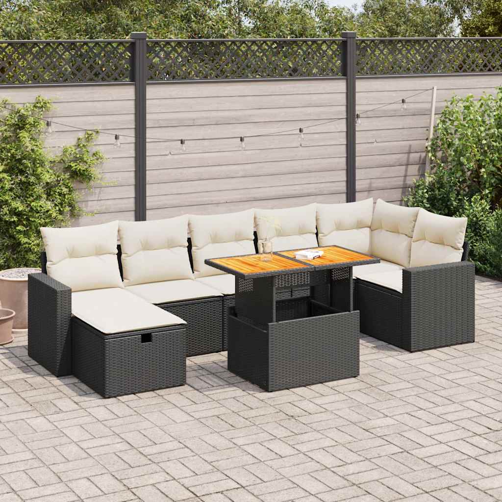 Set Divani da Giardino 5 pz con Cuscini Nero Polyrattan Acacia 3328008