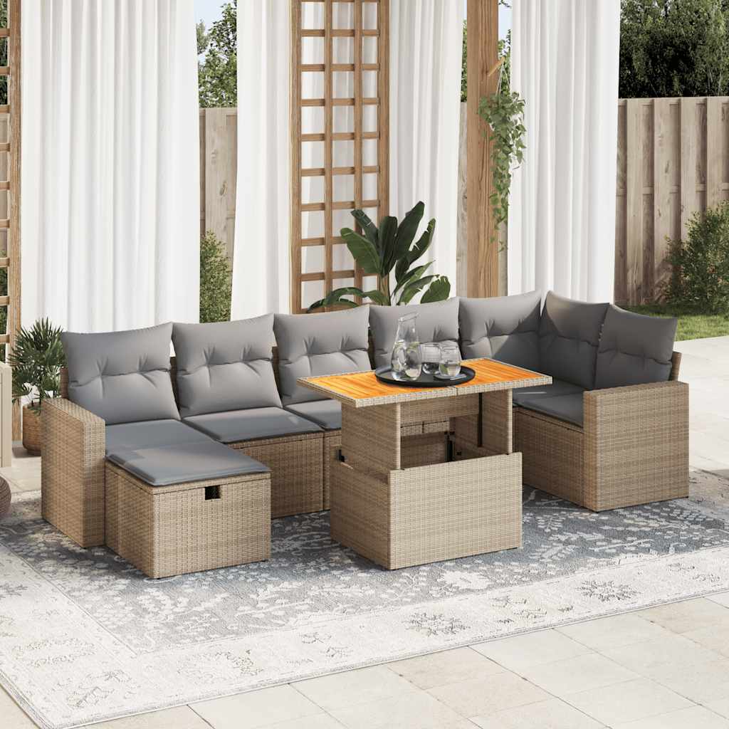 Set Divano da Giardino 5 pz con Cuscini Beige Polyrattan Acacia 3328011