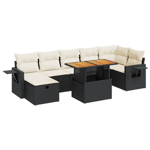 Set Divani da Giardino 5 pz con Cuscini Nero Polyrattan Acacia 3328036