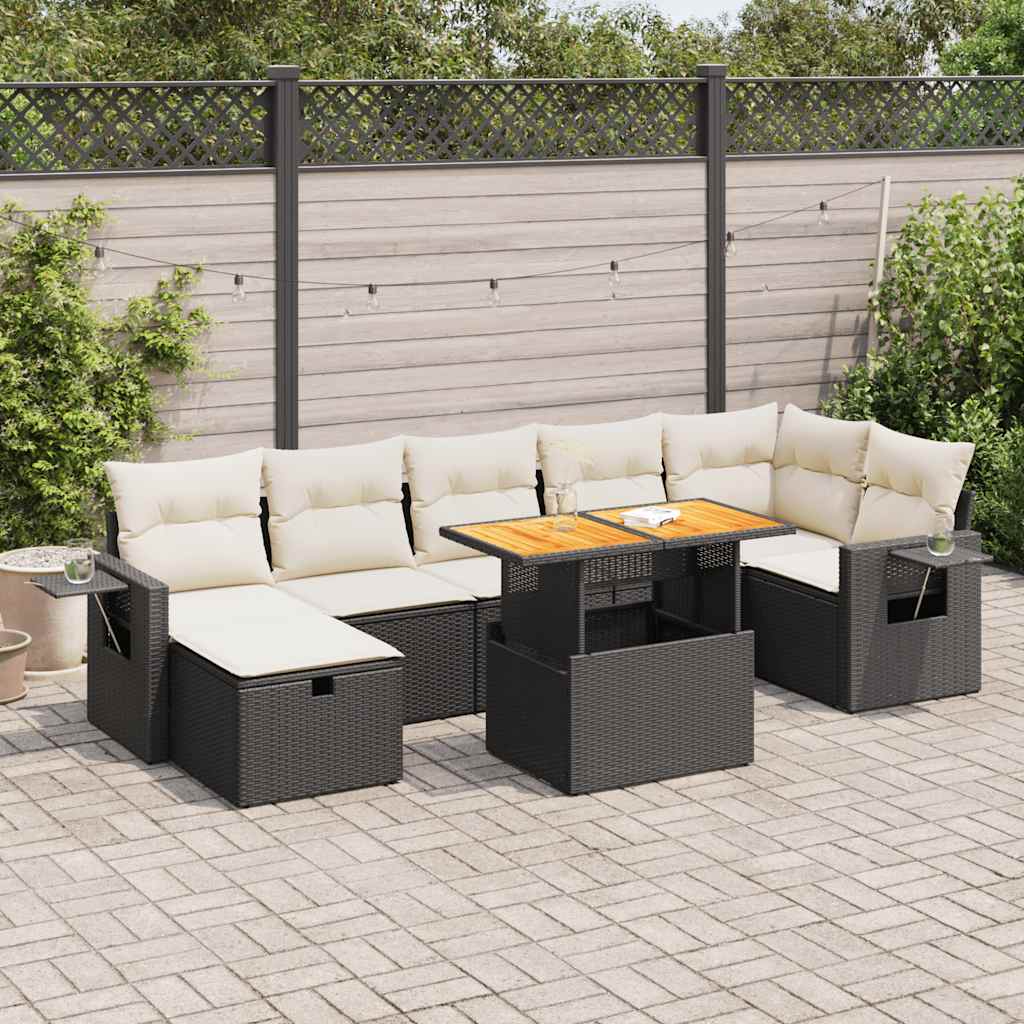 Set Divani da Giardino 5 pz con Cuscini Nero Polyrattan Acacia 3328036