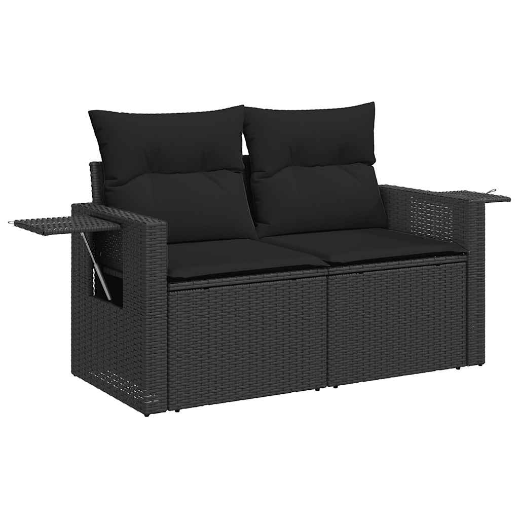 Set Divani da Giardino 9 pz con Cuscini Nero Polyrattan Acacia 3328042