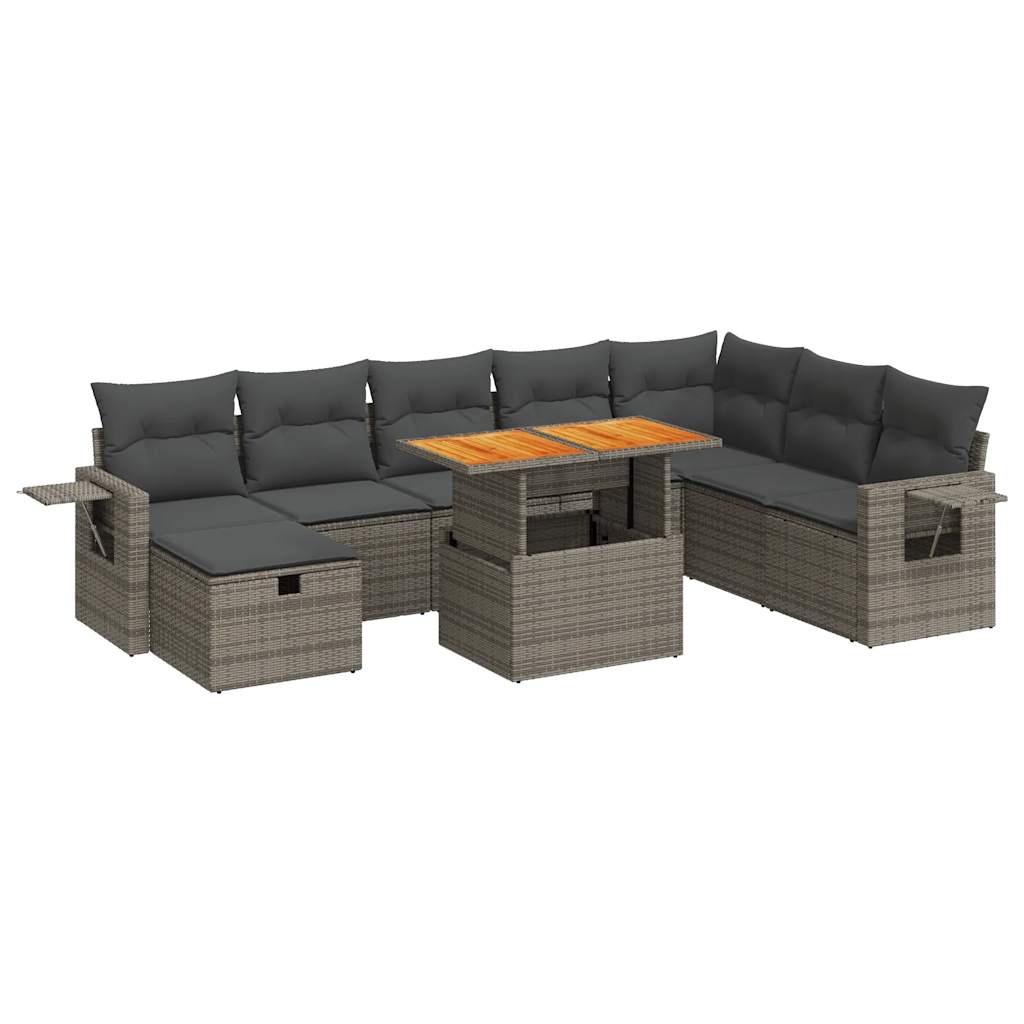 Set Divano da Giardino 9pz con Cuscini Grigio Polyrattan Acacia 3328047