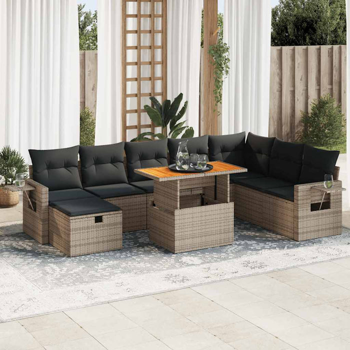 Set Divano da Giardino 9pz con Cuscini Grigio Polyrattan Acacia 3328047