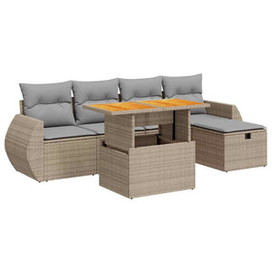 Set Divano da Giardino 6 pz con Cuscini Beige Polyrattan Acacia 3328053