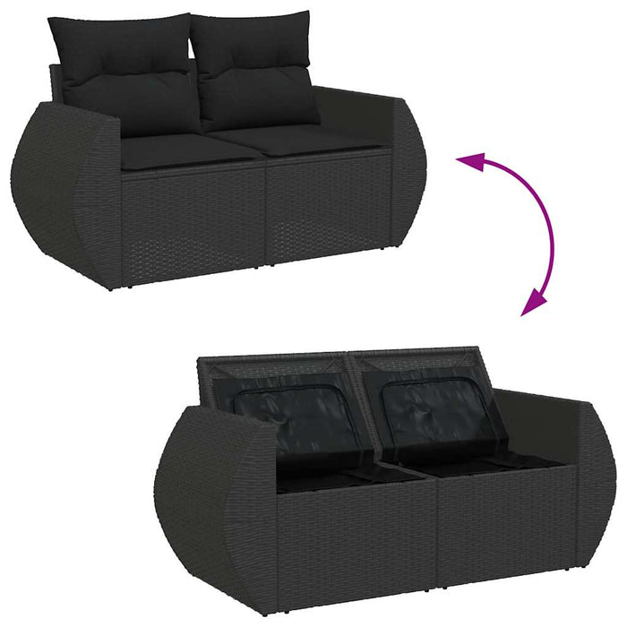 Set Divani da Giardino con Cuscini 8 pz Nero Polyrattan Acacia 3328056