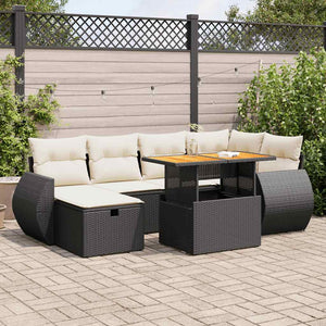 Set Divani da Giardino con Cuscini 8 pz Nero Polyrattan Acacia 3328057