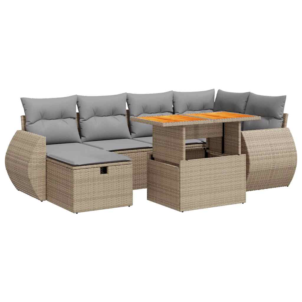 Set Divano da Giardino 8 pz con Cuscini Beige Polyrattan Acacia 3328060