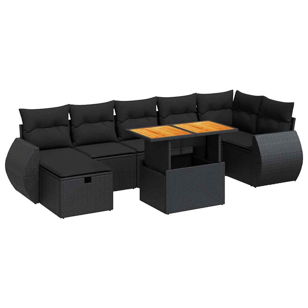 Set Divani da Giardino 5 pz con Cuscini Nero Polyrattan Acacia 3328063