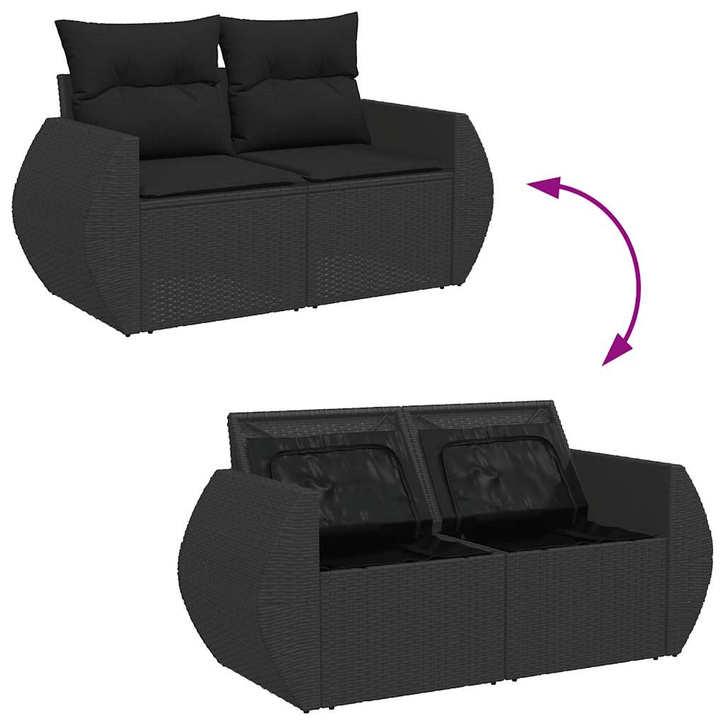 Set Divani da Giardino 5 pz con Cuscini Nero Polyrattan Acacia 3328063