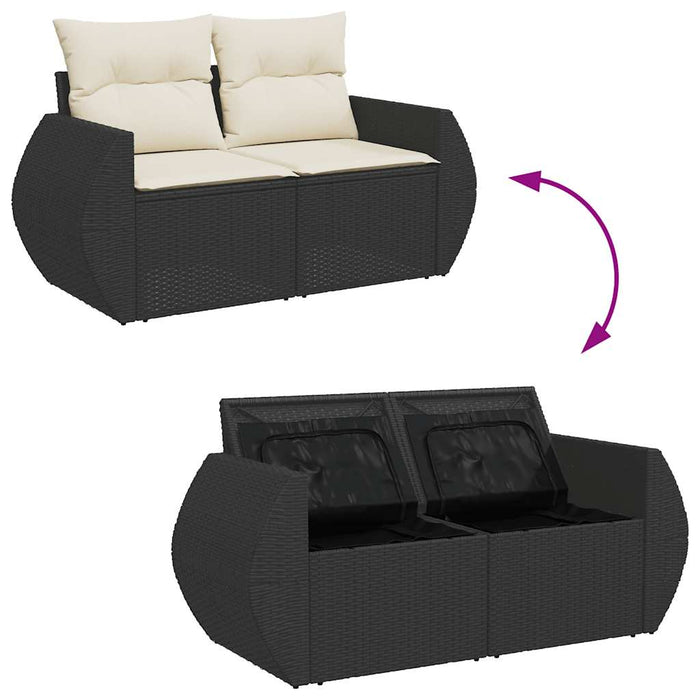 Set Divani da Giardino 5 pz con Cuscini Nero Polyrattan Acacia 3328064