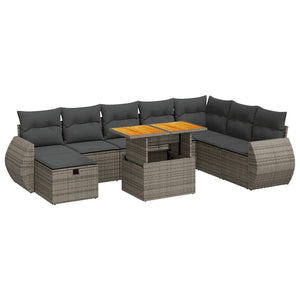 Set Divano da Giardino 9pz con Cuscini Grigio Polyrattan Acacia 3328075