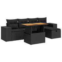 Set Divano da Giardino 6 pz con Cuscini Nero Polyrattan Acacia 3328077