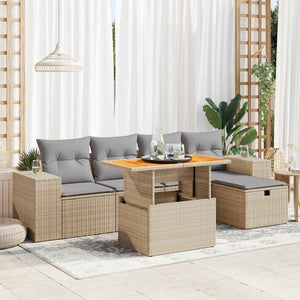 Set Divano da Giardino 6 pz con Cuscini Beige Polyrattan Acacia 3328081